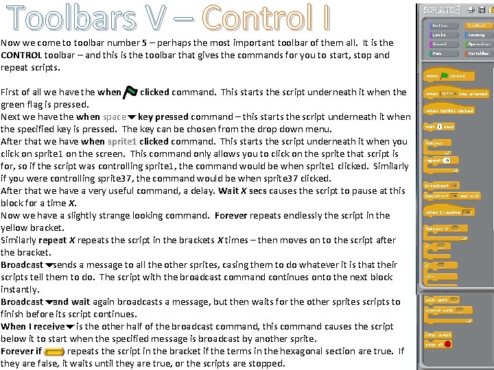 Toolbars V – Control I Now we come to toolbar number 5 – perhaps