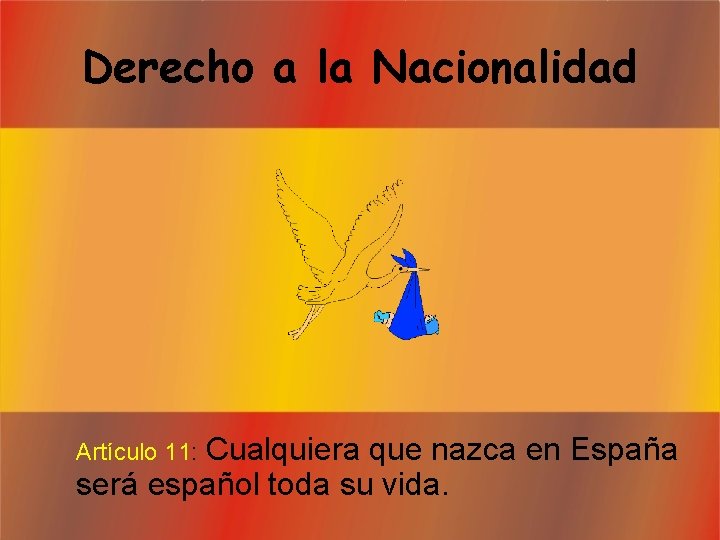 Derecho a la Nacionalidad Cualquiera que nazca en España será español toda su vida.