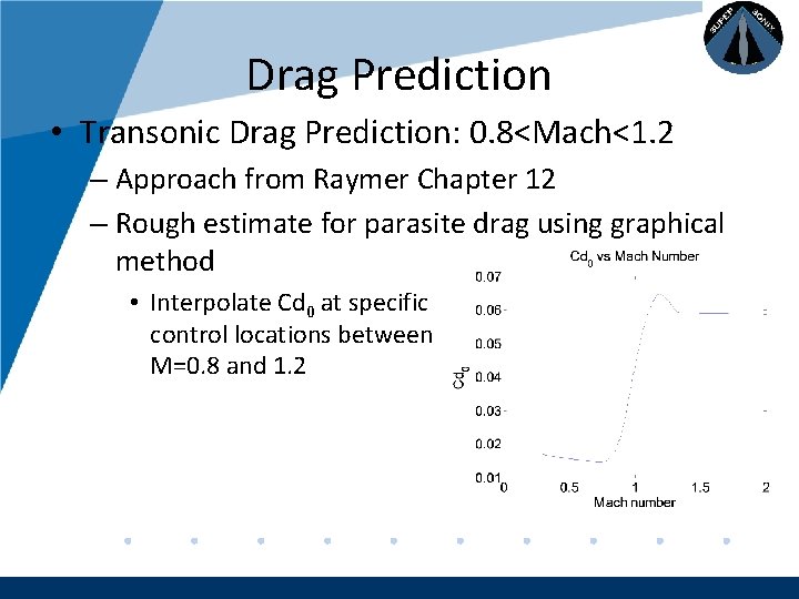 Company LOGO Drag Prediction • Transonic Drag Prediction: 0. 8<Mach<1. 2 – Approach from