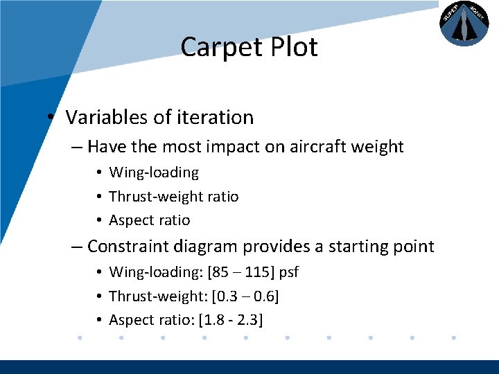 Company LOGO Carpet Plot • Variables of iteration – Have the most impact on