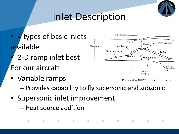 Company LOGO Inlet Description • 4 types of basic inlets available • 2 -D