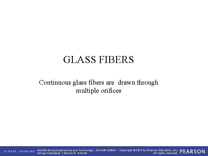 GLASS FIBERS Continuous glass fibers are drawn through multiple orifices Manufacturing Engineering and Technology
