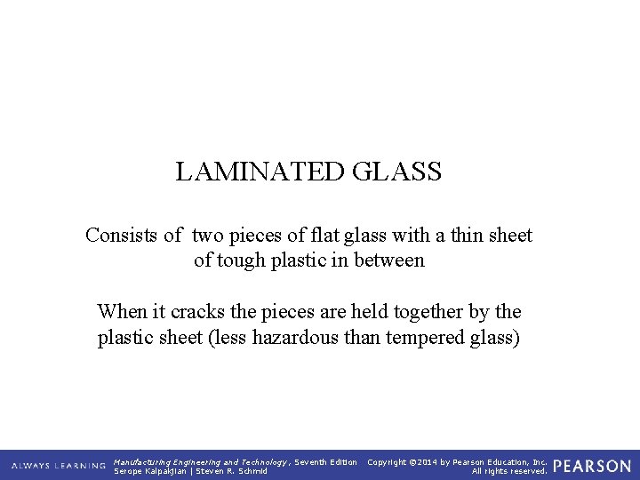 LAMINATED GLASS Consists of two pieces of flat glass with a thin sheet of