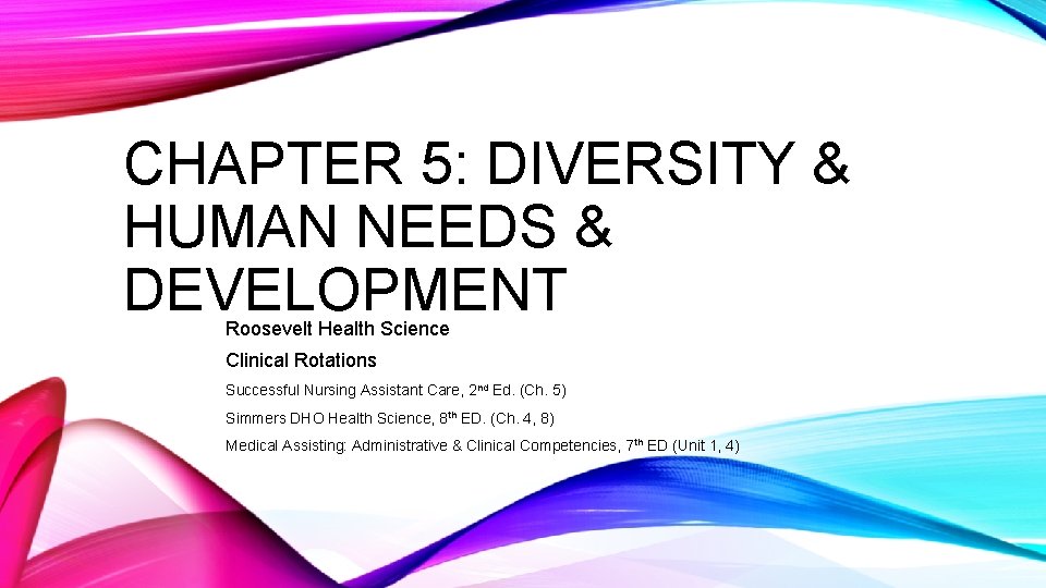 CHAPTER 5: DIVERSITY & HUMAN NEEDS & DEVELOPMENT Roosevelt Health Science Clinical Rotations Successful