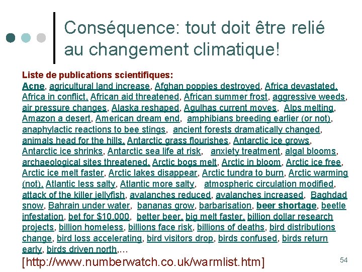 Conséquence: tout doit être relié au changement climatique! Liste de publications scientifiques: Acne, agricultural