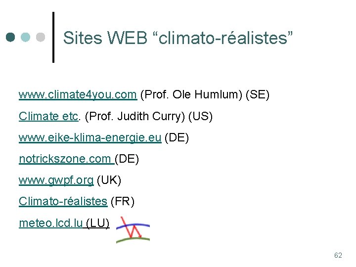 Sites WEB “climato-réalistes” www. climate 4 you. com (Prof. Ole Humlum) (SE) Climate etc.