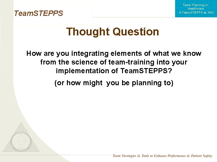 Team Training in Healthcare & Team. STEPPS at JHU Team. STEPPS Thought Question How