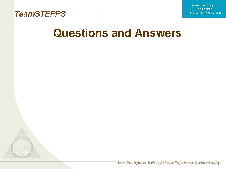 Team Training in Healthcare & Team. STEPPS at JHU Team. STEPPS Questions and Answers