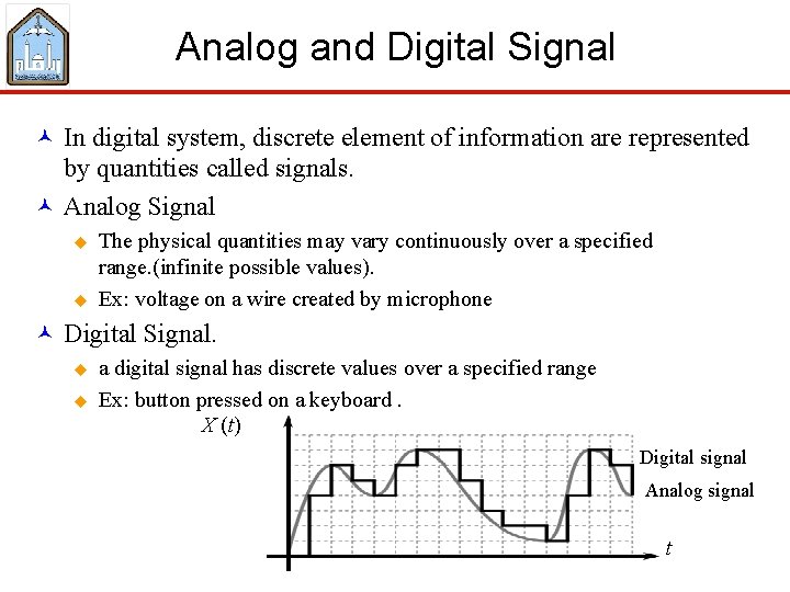 Analog and Digital Signal © In digital system, discrete element of information are represented