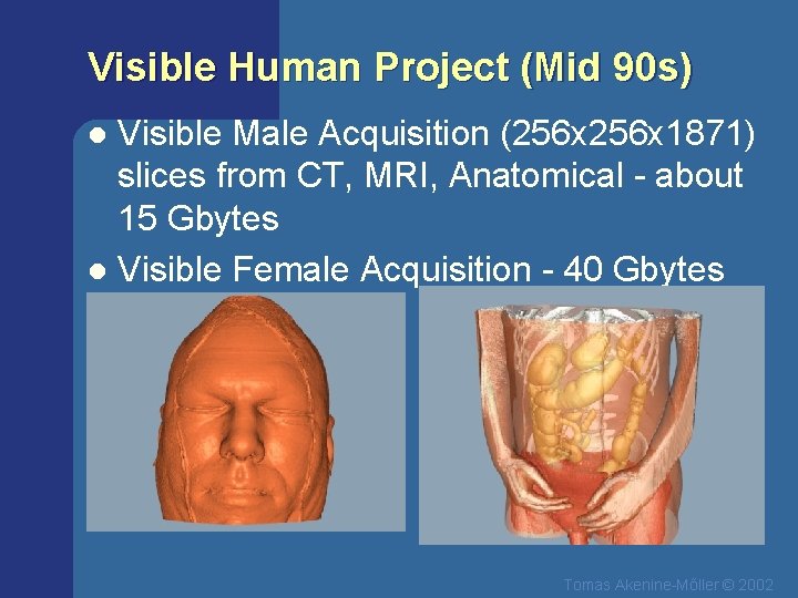 Visible Human Project (Mid 90 s) Visible Male Acquisition (256 x 1871) slices from