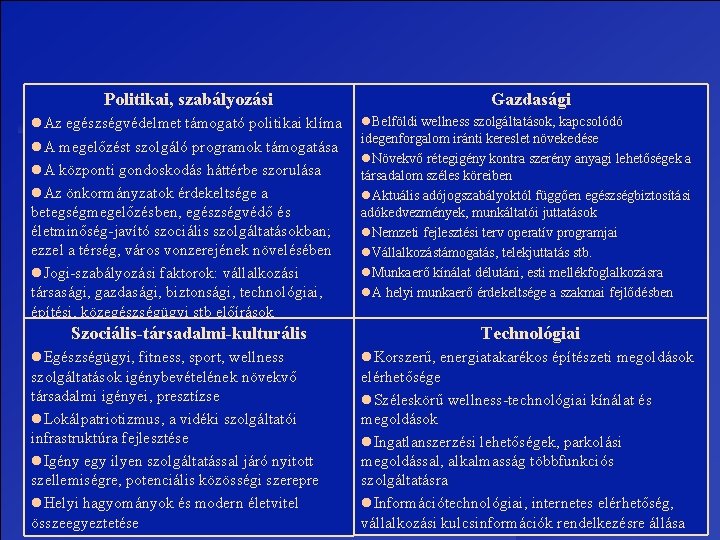 Politikai, szabályozási l. Az egészségvédelmet támogató politikai klíma l. A megelőzést szolgáló programok támogatása Politikai, szabályozási l. Az egészségvédelmet támogató politikai klíma l. A megelőzést szolgáló programok támogatása