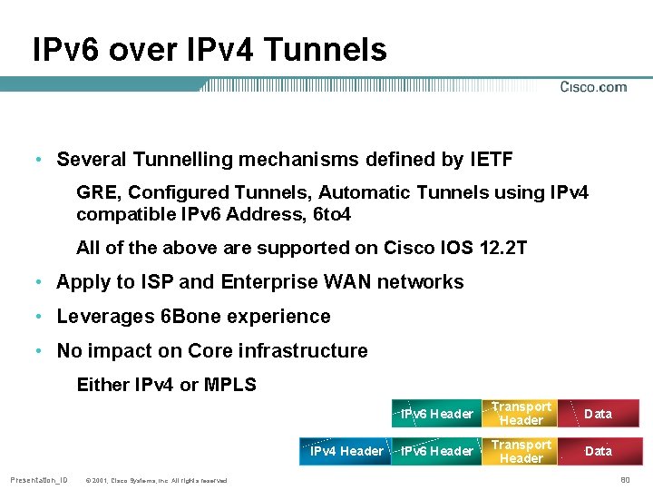 IPv 6 over IPv 4 Tunnels • Several Tunnelling mechanisms defined by IETF GRE,