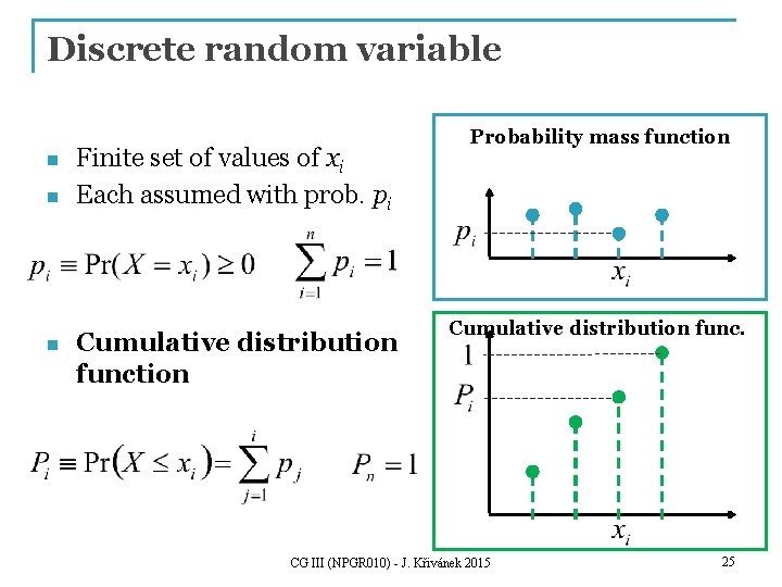 Discrete random variable n n n Finite set of values of xi Each assumed