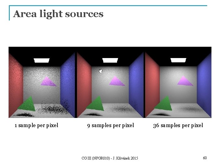 Area light sources 1 sample per pixel 9 samples per pixel CG III (NPGR