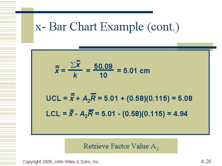 x- Bar Chart Example (cont. ) 50. 09 = åx x= = = 5.