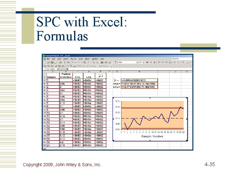 SPC with Excel: Formulas Copyright 2009, John Wiley & Sons, Inc. 4 -35 