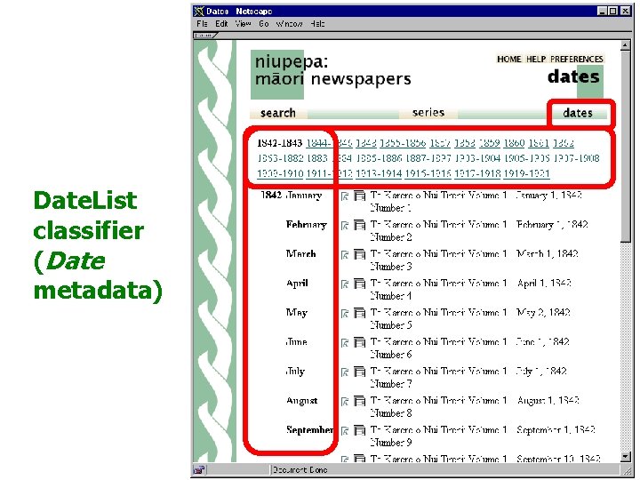 Date. List classifier (Date metadata) 