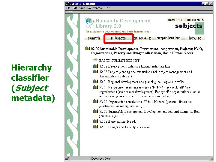 Hierarchy classifier (Subject metadata) 