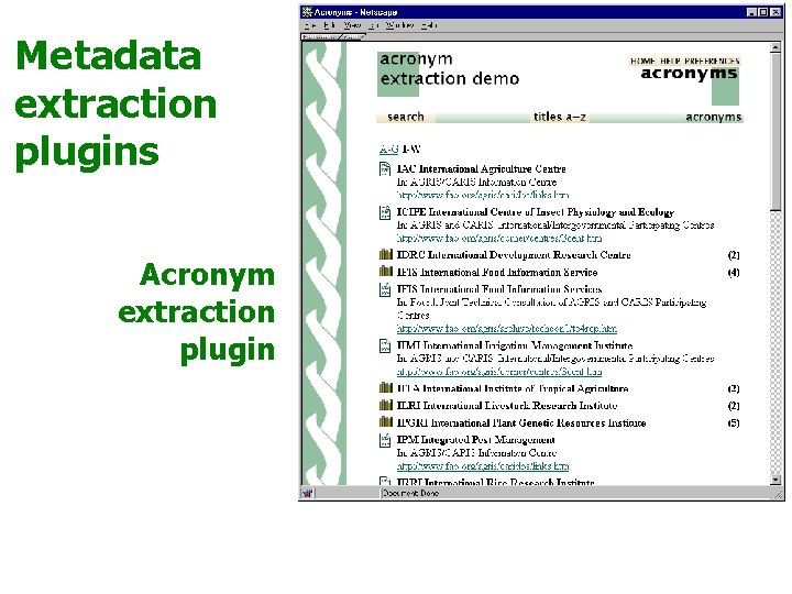 Metadata extraction plugins Acronym extraction plugin 