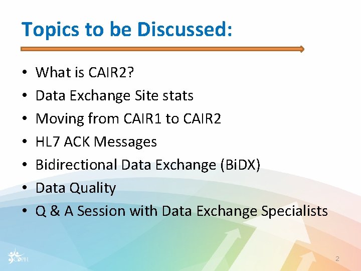 Topics to be Discussed: • • What is CAIR 2? Data Exchange Site stats
