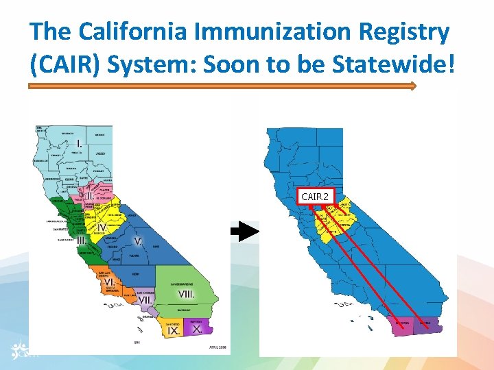 The California Immunization Registry (CAIR) System: Soon to be Statewide! CAIR 2 