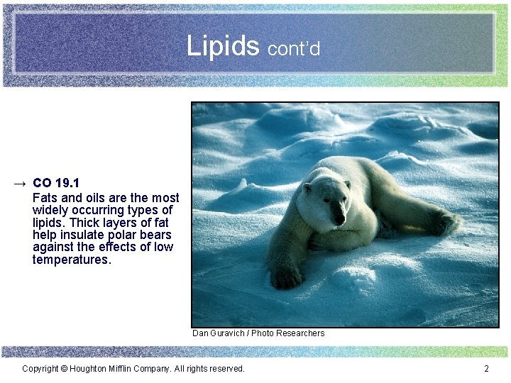 Lipids cont’d → CO 19. 1 Fats and oils are the most widely occurring