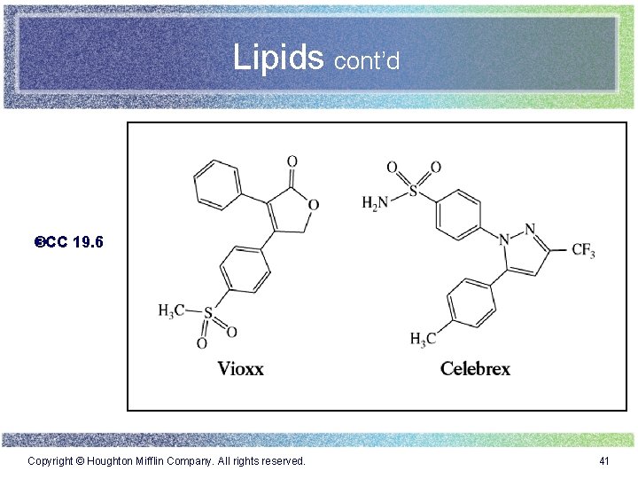 Lipids cont’d CC 19. 6 Copyright © Houghton Mifflin Company. All rights reserved. 41