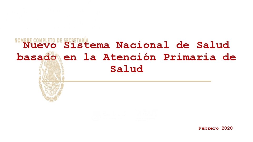 Nuevo Sistema Nacional de Salud basado en la Atención Primaria de Salud Febrero 2020