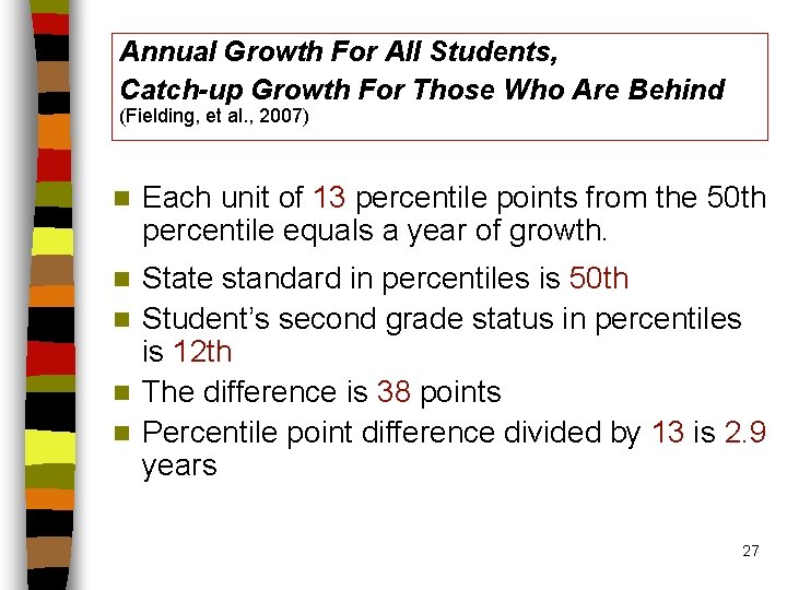 Annual Growth For All Students, Catch-up Growth For Those Who Are Behind (Fielding, et