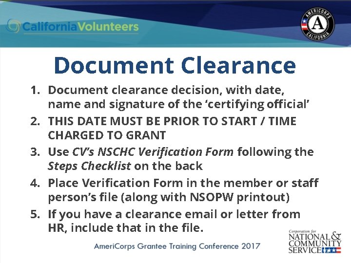 Document Clearance 1. Document clearance decision, with date, name and signature of the ‘certifying