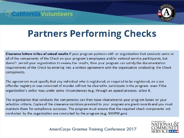 Partners Performing Checks 