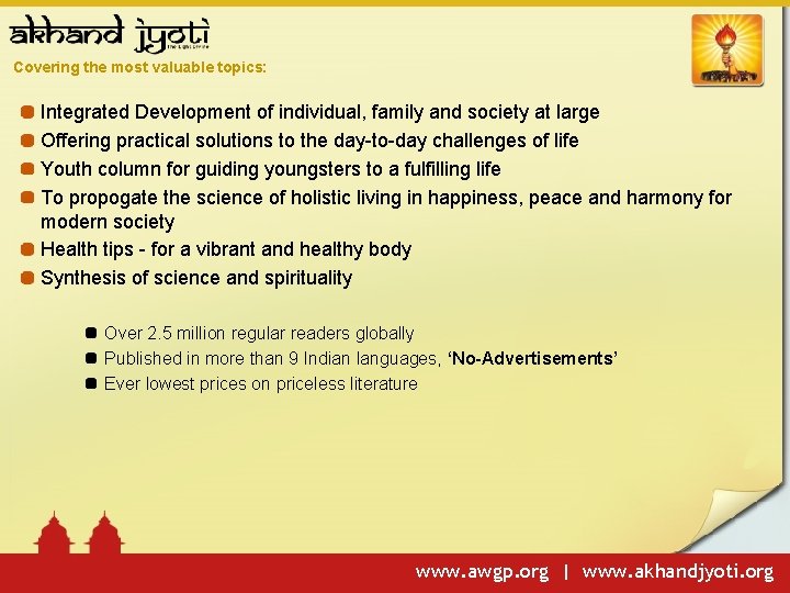 Covering the most valuable topics: Integrated Development of individual, family and society at large