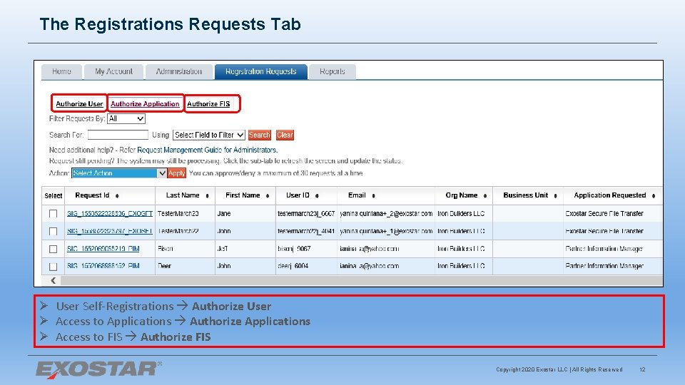 The Registrations Requests Tab Ø User Self-Registrations Authorize User Ø Access to Applications Authorize