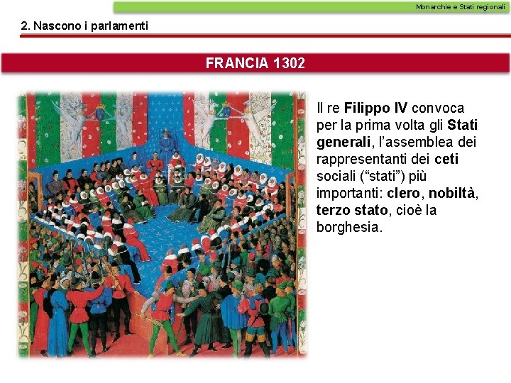 Monarchie e Stati regionali 2. Nascono i parlamenti FRANCIA 1302 Il re Filippo IV Monarchie e Stati regionali 2. Nascono i parlamenti FRANCIA 1302 Il re Filippo IV