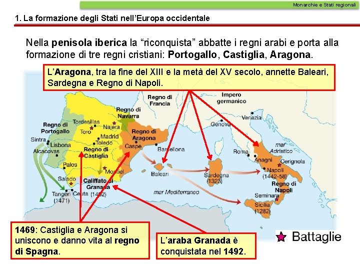 Monarchie e Stati regionali 1. La formazione degli Stati nell’Europa occidentale Nella penisola iberica Monarchie e Stati regionali 1. La formazione degli Stati nell’Europa occidentale Nella penisola iberica
