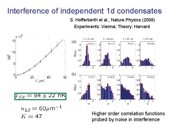 Interference of independent 1 d condensates S. Hofferberth et al. , Nature Physics (2008) Interference of independent 1 d condensates S. Hofferberth et al. , Nature Physics (2008)
