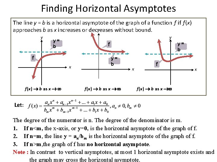 Finding Horizontal Asymptotes The line y = b is a horizontal asymptote of the