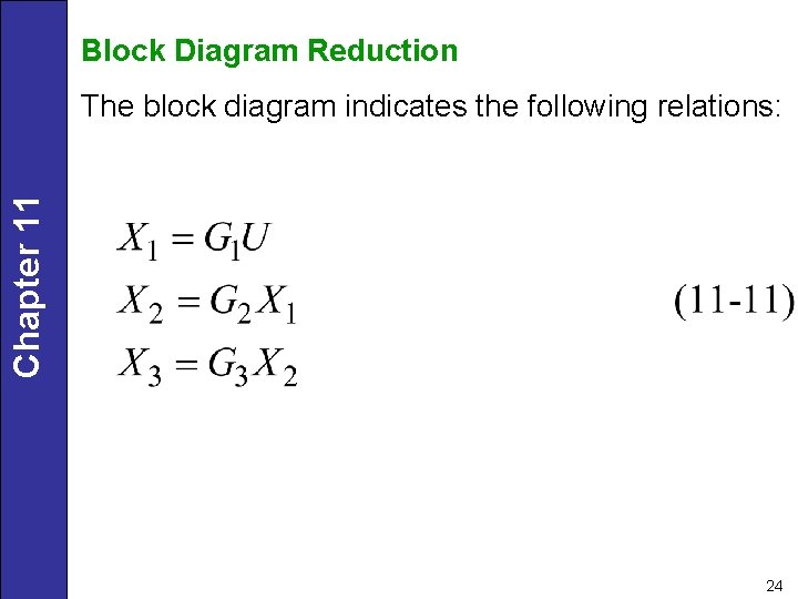 Block Diagram Reduction Chapter 11 The block diagram indicates the following relations: 24 