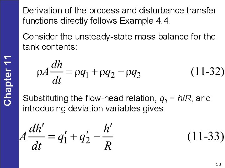 Derivation of the process and disturbance transfer functions directly follows Example 4. 4. Chapter