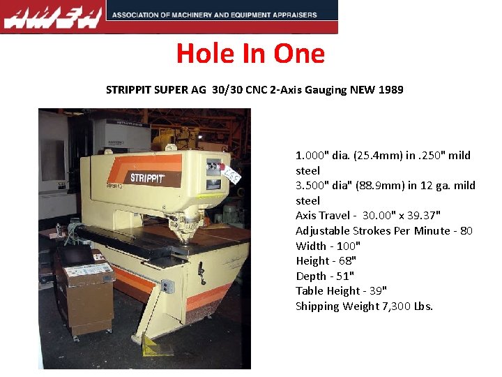 Hole In One STRIPPIT SUPER AG 30/30 CNC 2 -Axis Gauging NEW 1989 1.