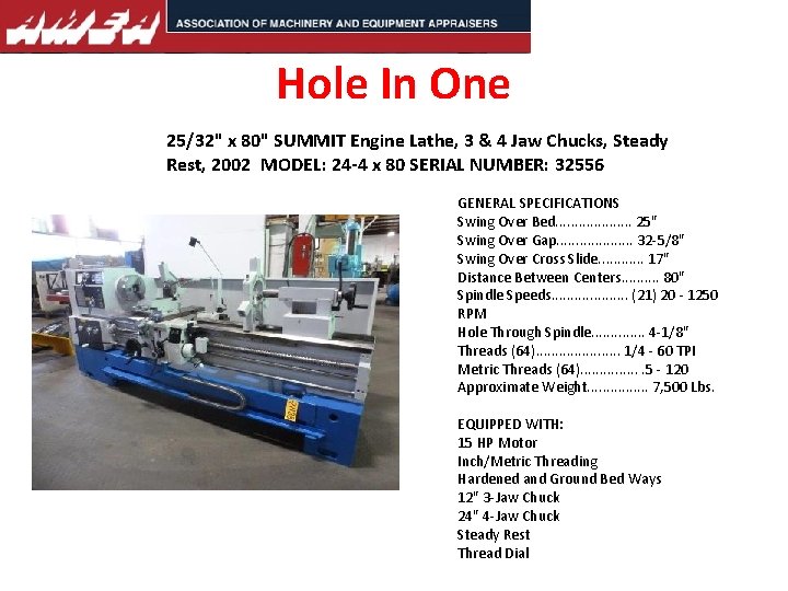 Hole In One 25/32" x 80" SUMMIT Engine Lathe, 3 & 4 Jaw Chucks,