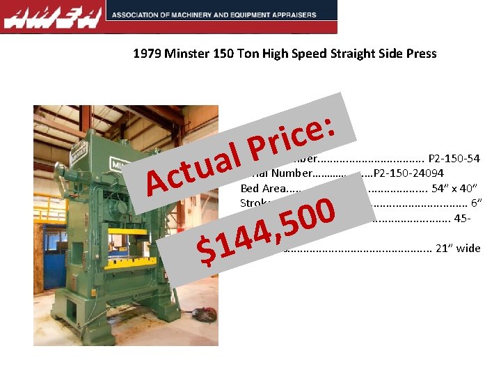 1979 Minster 150 Ton High Speed Straight Side Press Ac P l a u