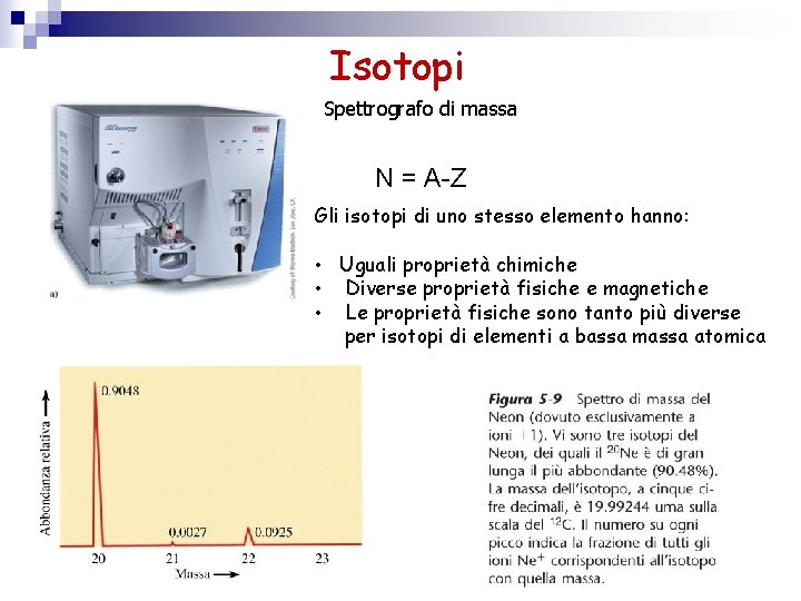 Isotopi Spettrografo di massa N = A-Z Gli isotopi di uno stesso elemento hanno:
