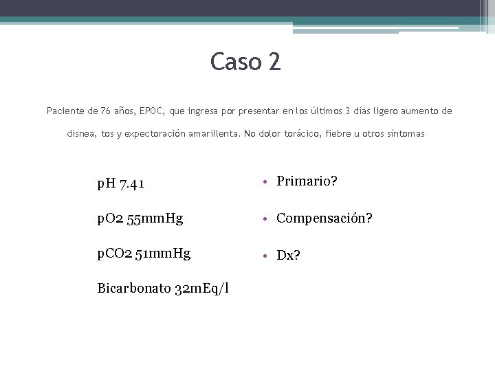 Caso 2 Paciente de 76 años, EPOC, que ingresa por presentar en los últimos