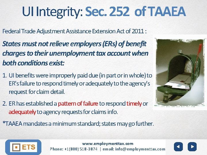 UI Integrity: Sec. 252 of TAAEA Federal Trade Adjustment Assistance Extension Act of 2011