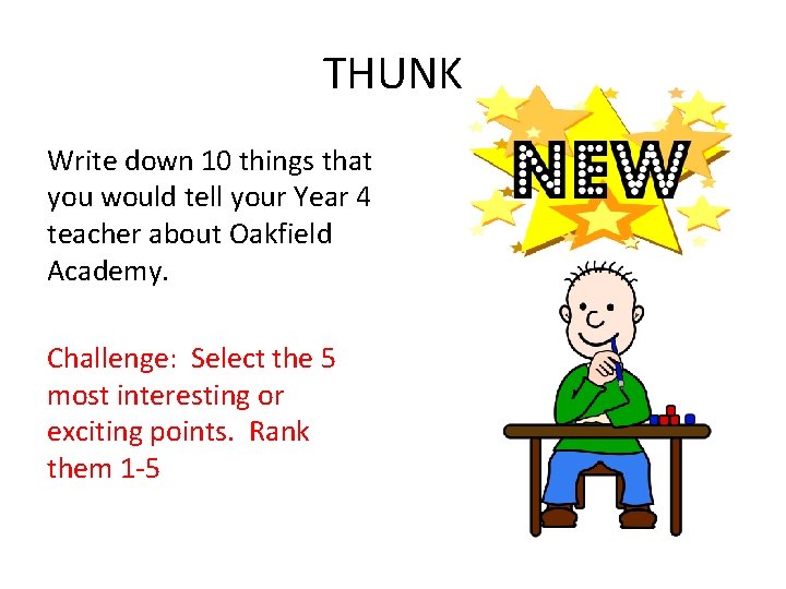 THUNK Write down 10 things that you would tell your Year 4 teacher about THUNK Write down 10 things that you would tell your Year 4 teacher about