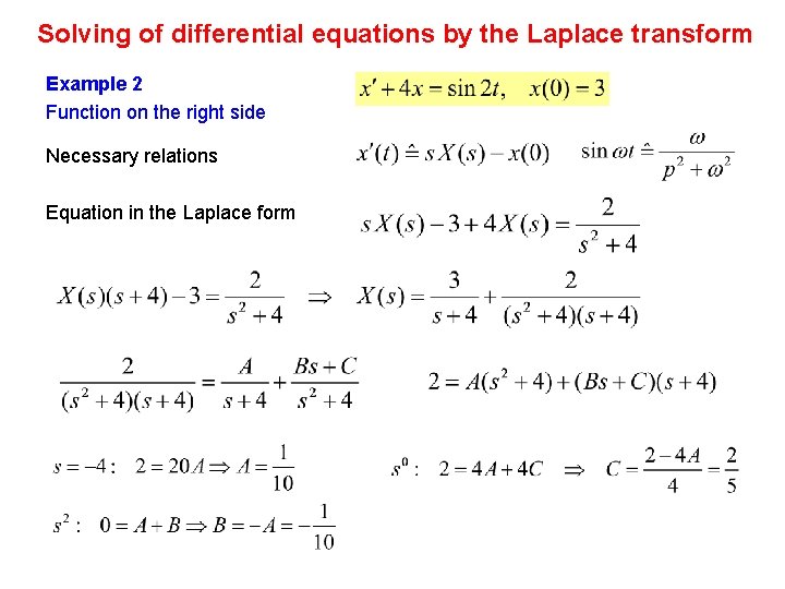 Solving of differential equations by the Laplace transform Example 2 Function on the right