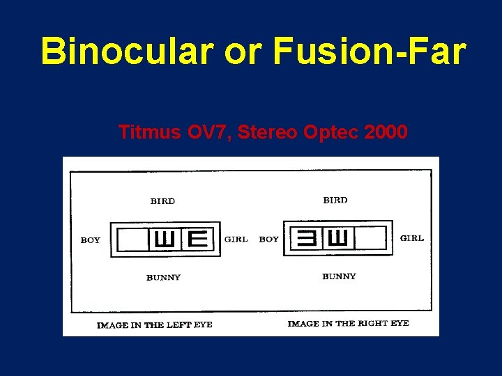 Binocular or Fusion-Far Titmus OV 7, Stereo Optec 2000 
