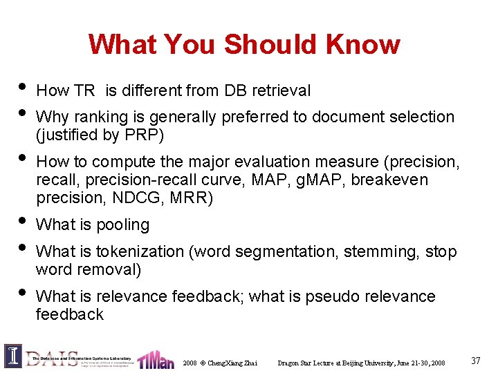 What You Should Know • • • How TR is different from DB retrieval