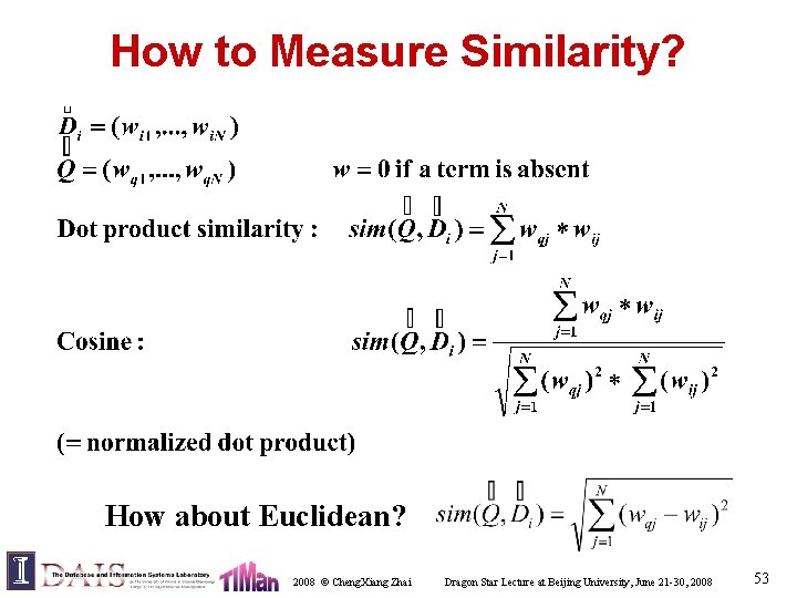 How to Measure Similarity? How about Euclidean? 2008 © Cheng. Xiang Zhai Dragon Star